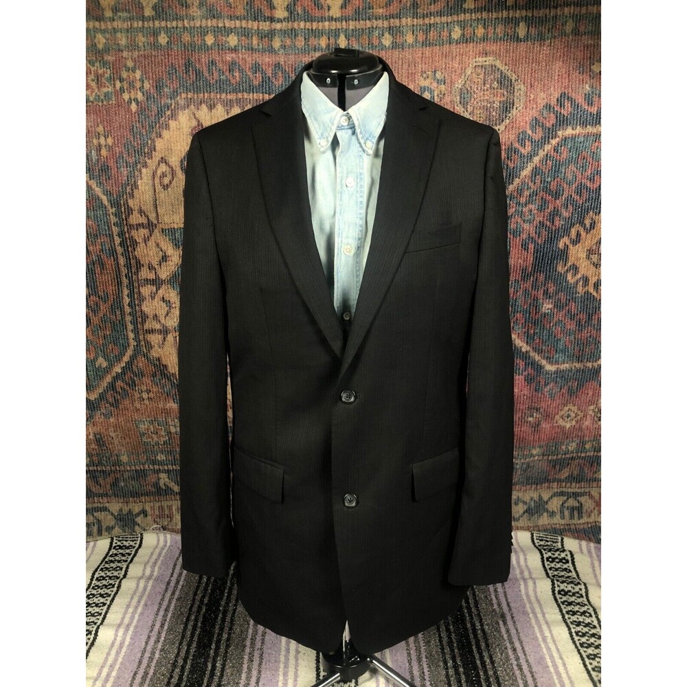 Marc Anthony Blazer Mens 40L Black 100% Wool 2 Button Sport Coat Suit Jacket